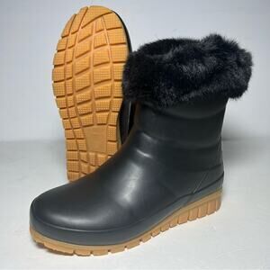 Joules Chilton Short Rain Boots Black Faux Fur Womens 5 US1PO01018904